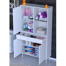 90 X 173 X 32,5 Cm 1 Çekmece 3 Kapak 3 Raf 6 Göz Bölme Organizatör Mutfak Dolabı Çok Amaçlı Dolap Beyaz