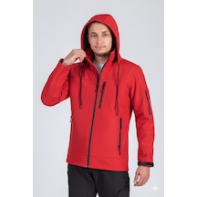 Suya Dayanıklı Slim Fit Softshell Kapüşonlu Erkek Mont Kırmızı
