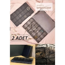 Bayev Füme 2 Adet 18 Bölmeli Kolye Yüzük Kapaklı Takı Kutusu Dikiş Kutusu Organizer Düzenleyici Kutu