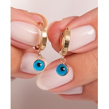 Debora Jewelry 14 Ayar Altın Nazar Boncuklu Halka Detay Küpe