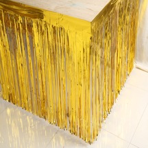 Himarry Püsküllü Işıltılı Metalize Altın Renk Masa Eteği 75 Cm X 4 M