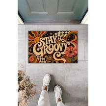 Rugmood Stay Groovy 70 Ler Retro Çiçek Ve Geometrik Desenli Dijital Baskı Kapı Önü Paspası 70x45 Cm Çok Renkli