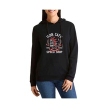 Iron Cafe Speed Shop Baskılı Siyah Kadın Kapşonlu Sweashirt