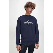 Universal Logo Baskılı Indigo Mavi Erkek Örme Sweatshirt