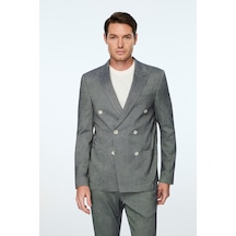 Morven Erkek Marine Keten Trend Desenli Slim Fit Sivri Yaka Kruvaze Takım Elbise 26ys001002210 Marine