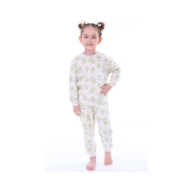 %100 Pamuk Çiçek Desenli Uzun Kollu Kız Çocuk Pijama Takımı 3,4,5,6,7,8 Yaş Yeşil