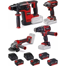 Einhell TP-HD 18/26 + TP-CI 18/220 + TP-CD 18/70 Li + TP-AG 18/125 Ce Q 4x4.0AH Kömürsüz Darbeli Profesyonel Set