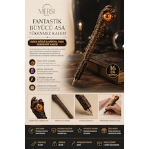 Fantastik Büyücü Asa Tükenmez Kalem Ejder Gözlü & Kristal Taşlı Dekoratif Kalem 16cm Açık Kahverengi