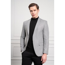 Morven Erkek Gri Yünlü Desenli Dynamic Fit Rahat Kesim Mono Yaka Ceket 25ks002007100 Gri