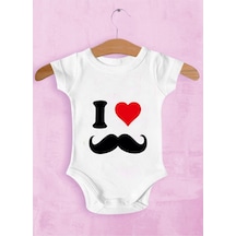 Tuğbababy Baby I Love Bıyıklı Zıbın Kız Erkek Beyaz