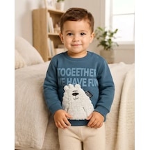 Tuffy Mavi Erkek Bebek Indigo Renk Baskılı Ayılı Rahat Sweatshirt I Ndigo