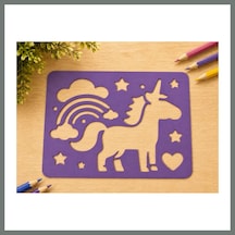 Bezos 3d Baskı Unicorn Ve Gökkuşağı Çizim Şablonu - Desen Kalıbı - Mor Mmbz