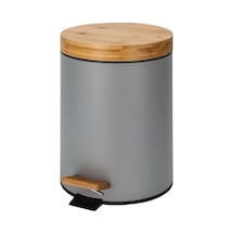 Bambu Kapaklı Metal Çöp Kovası Hidrolik Sistemli Yavaş Kapanma Özellikli, Pedallı, Banyo Ve Mutfak İçin Şık Ve Fonksiyonel Tasarım Gri, 3 Litre 6998