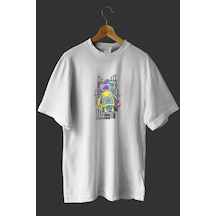 Noıssey -wed Robot Hayatı Tasarım Baskılı Oversize T-shirt Tişört Beyaz