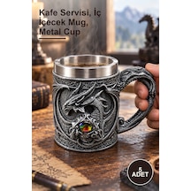 5 Adet Ejderha Gözü 3d Tasarımlı Paslanmaz Çelik Kupa Bardak Kafe Servisi, İç İçecek Mug, Metal Cup altın