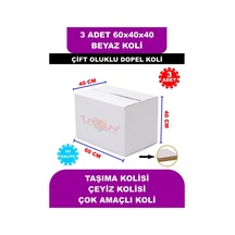 3 Adet 60x40x40 Beyaz Çeyiz Kolisi, Taşıma Kolisi, Boş Karton Koli, Çift Oluklu