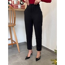 Efnaz Style Kadın Üste Oturan Paçası Bilek Üzerinde Biten Atlas Kumaş Pantolon 36 S - 48 4xl siyah