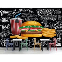 Hamburger Duvar Kağıdı Patates Kızartması Duvar Resmi Restoran Duvar Posteri