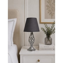 Füme Kumaş Başlık Metal Burgulu Ayaklı Modern Abajur 50x25cm