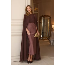Ezni Atelier Şifon Gelin Pelerini 145 Cm Transparan Gelinlik Pelerini Uzun Gelin Pelerini Zarif Düğün Pelerini Kahverengi Kahverengi