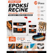 Süper Şeffaf Epoksi Reçine 15 Kg (10 Kg Reçine + 5 Kg S.ertleştirici) Kristal Döküm ve Kaplama -
