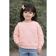 Kız Çocuk Kalp Detaylı Uzun Kollu Sweatshirt 2 7 Yaş Pembe