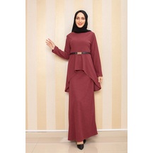 Moda Çizgi Tesettür Takım Gül Kurusu