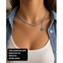 Lumessia Işıltılı Çift Sıra Taşlı Choker Kolye 316l Paslanmaz Çelik Altın - Gümüş