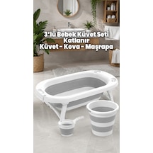 Bebek Küvet Seti - Katlanır Küvet - Kova ve Maşrapa Yer Kaplamaz Akordiyon Banyo Set - Katlanabilir Bebe Küvet Seti