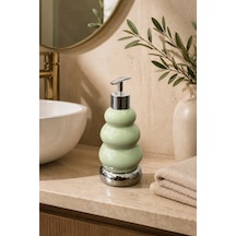 Trıo Dekoratif Premium 3 Boğumlu Sıvı Sabunluk 300 Ml Krom Görünümlü Pompalı Pastel Yeşil Banyo Ve Mutfak Sabun Dispenseri - 18,5 Cm X 7 Cm