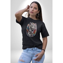 Siyah Kaplan Ailesi Renkli Tüyler Unisex Unisex Siyah Organik Baskılı T-shirt Penye Yüksek Kalite Siyah