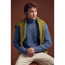 Tam Balıkçı Saç Örgü Triko Kazak - Indigo 001