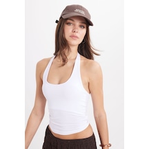Tudors Kadın Slim Fit Pamuklu Boyundan Geçmeli Sırt Detaylı Likralı Beyaz Bluz -50474