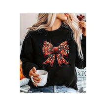 Herkesemoda Kurdele Baskı Detaylı Bisiklet Yaka Sweatshırt Siyah