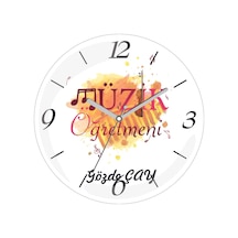 Kişiye Özel Müzik Öğretmeni Kahve Çap 30 Bombeli Gerçek Cam Duvar Saati Siyah