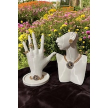 21cm Dekoratif Takı Organizer Mankeni Standı Set Şık Makyaj Mücevher Kolye Sergi Yüzük Manken Beyaz 20cm Set