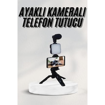 Muratech Telefon Tutucu Led Işıklı Kumandalı Mikrofon Telefon Vlog Video Kayıt