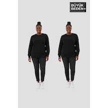 Süperlife Kadın Büyük Beden Bisiklet Yaka 2 Li Set-rahat Kalıp İnce Sweatshirt Spr26bswk956+2 Siyah