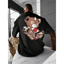Tarzsokak Kod Trend Erkek Büyük Beden Ayı Baskılı T-shirt Siyah