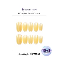 15'li Sarı Kısa Oval Kov1551 Tekrar Kullanılabilir El Yapımı Protez Takma Tırnak S