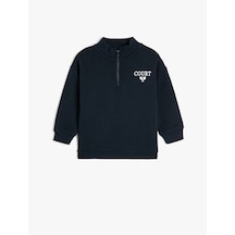 Koton Sweatshirt Dik Yaka Yarım Fermuarlı Uzun Kollu Lacivert 5wkb10401tk Lacivert
