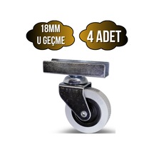 18mm U Geçme Masa Tekeri Sehpa Tekeri 7cm Gri 4 Adet 18mm U Geçme 50x20mm Gri