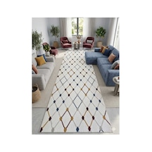 Nesrin Modern Minimalist Kafes Desenli Kaymaz Jel Taban Halı Renkli Beyaz
