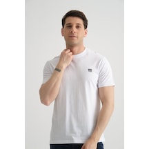 Shooter Sportwear Shooter Erkek Pamuklu Esnek T-shirt Standart Kalıp Minimal Logolu Beyaz