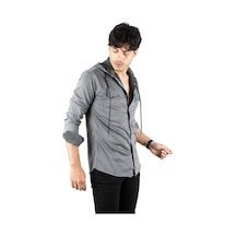 Deepsea Erkek Füme Kapüşonlu Cepli Slim Fit Gömlek Füme