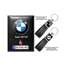 Plakanıza Özel Bmw Logolu Siyah Ruhsat Kabı Ve Anahtarlık