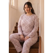 Siyah İnci Desenli Termal Kumaşlı Ultra Soft Yumuşak Büyük Beden Battal Boy Örme Pijama Takımı 26226712 Pembe