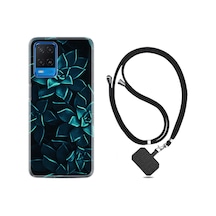 Oppo A54 Kılıf Boyun Askılı Mistik Çiçekler 1650 Siyah