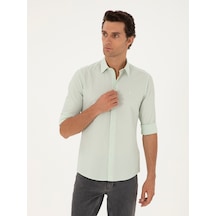 Cacharel Mint Slim Fit Pamuk Karışımlı Gofreli Gömlek Yeşil