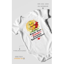 Morivokids Küçük Ama Cesur Annemin Kahramanıyım Kısa Kollu Bebek Body %100 Pamuk Beyaz